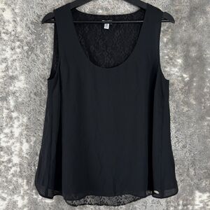 Guess Size M Scoop Neck Floral Lace Lined Top Black Sleeveless Pullover Blouse